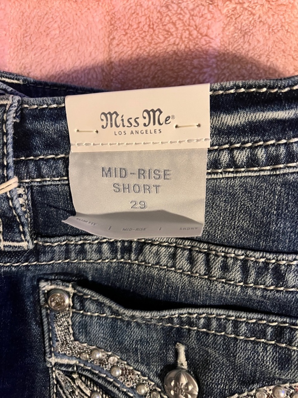 Miss Me Faded Indigo Stretch Denim Shorts - Picture 6 of 7